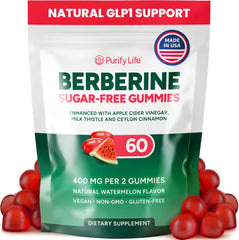 Purify Life GLP-1 Support gummies packaging highlighting sugar-free formula and USA-made quality.