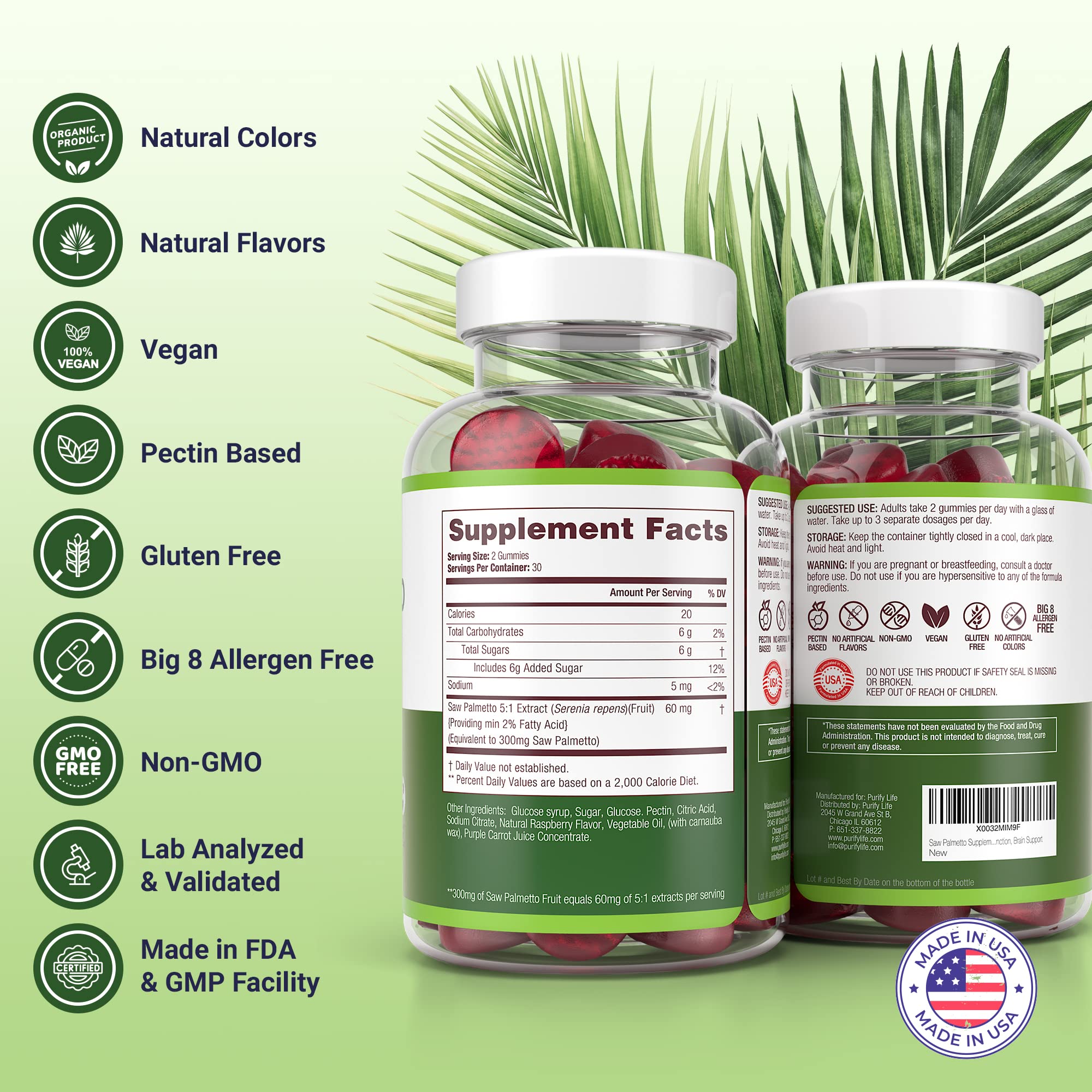 Purify Life Saw Palmetto gummies being dispensed for easy daily use.