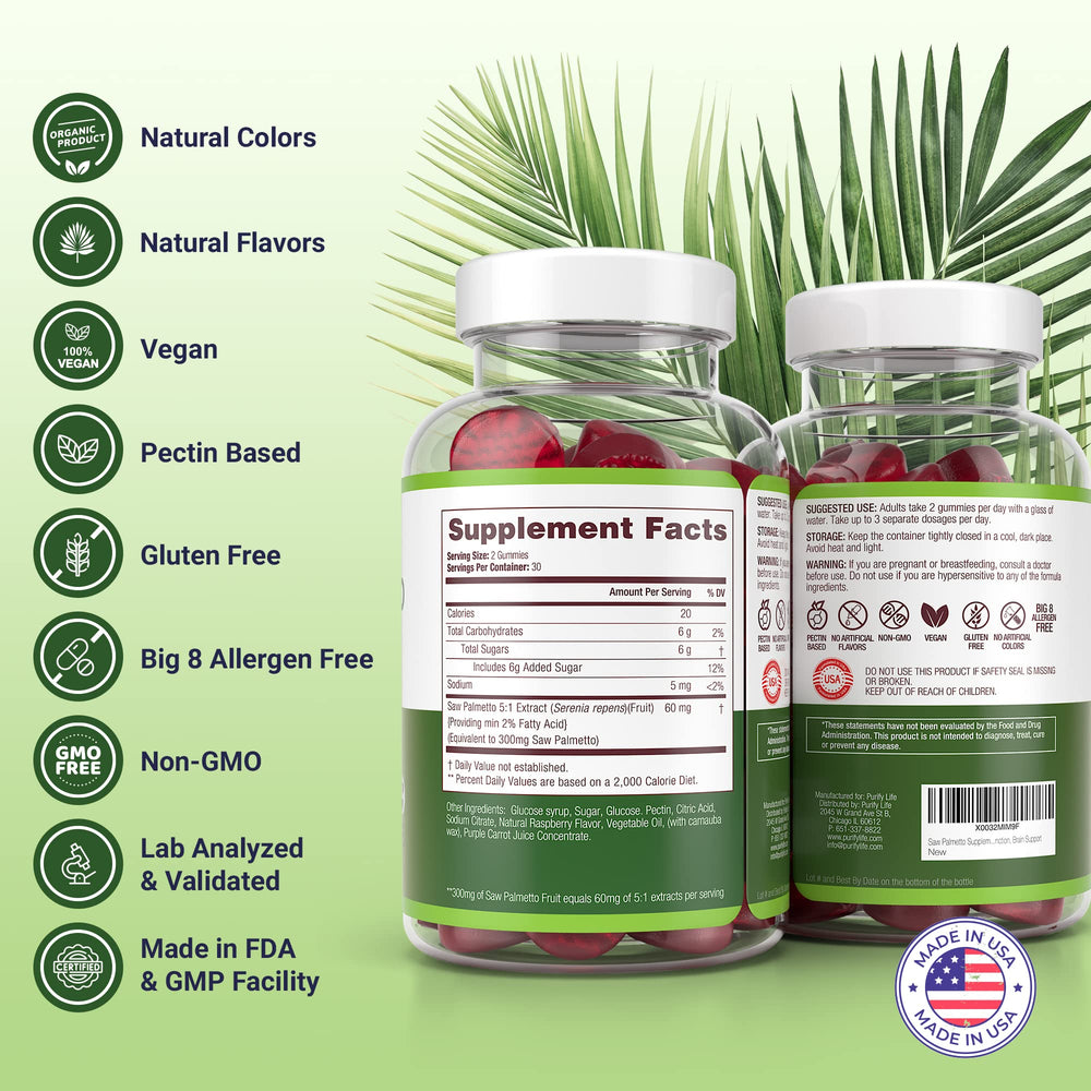 Purify Life Saw Palmetto gummies being dispensed for easy daily use.