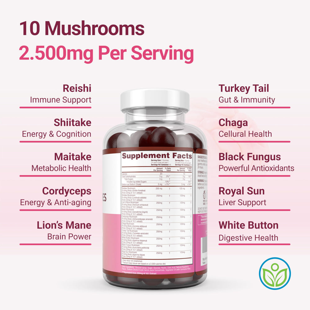 Purify Life Shiitake and Lions Mane mix close-up for immune support.