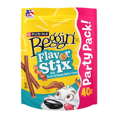 Purina Beggin' Flavor Stix bacon-peanut-butter bag shows a meaty, enticing dog treat for bonding moments.