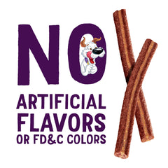 Purina Beggin' Flavor Stix chew closeup shows two-flavor swirls from bacon and peanut butter.