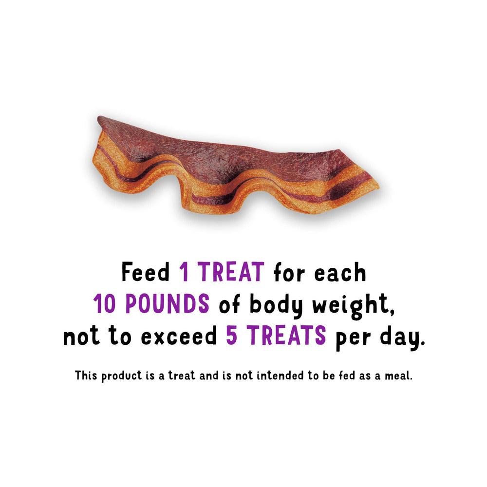 Purina Beggin' Strips bacon-peanut-butter serving-size, versatile for training or meals.