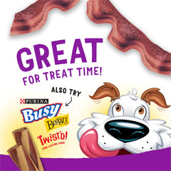 Purina Beggin' Strips bacon-beef dog snacks with no artificial flavors.
