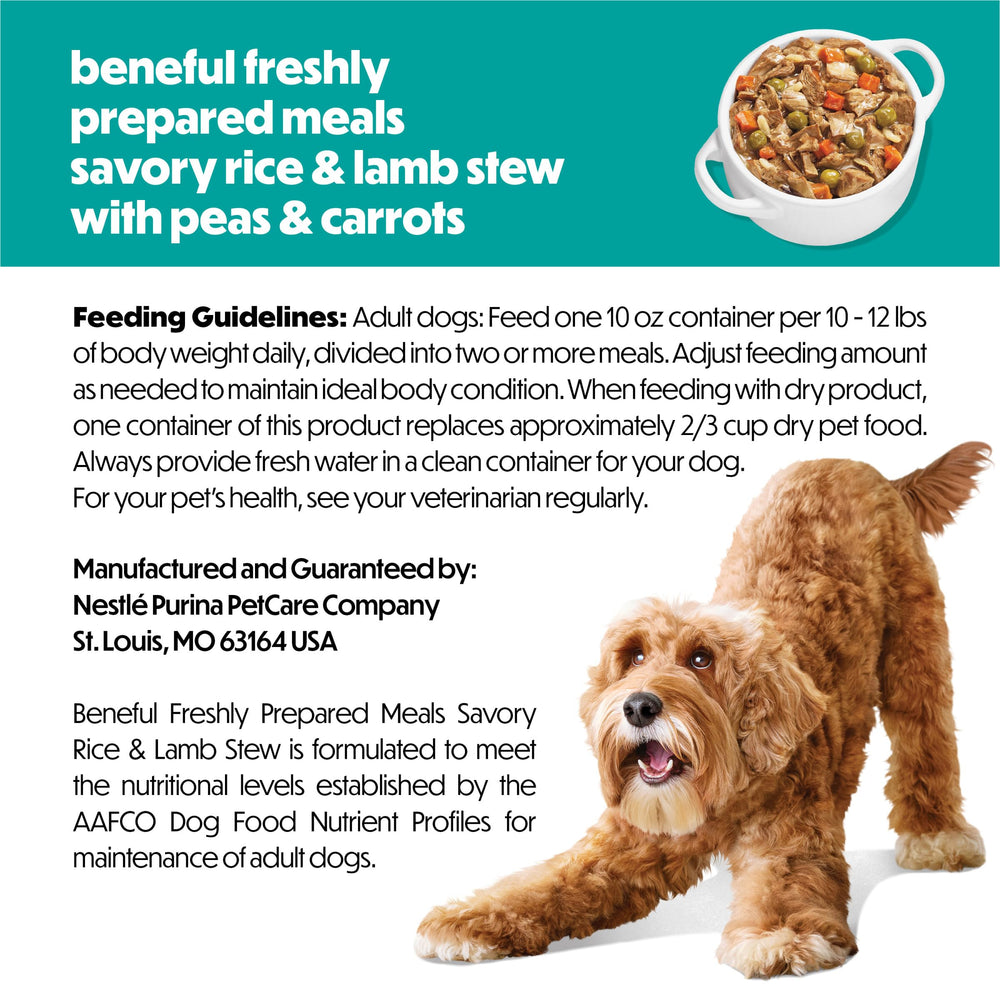 Close-up of Beneful Lamb Stew ingredients including lamb