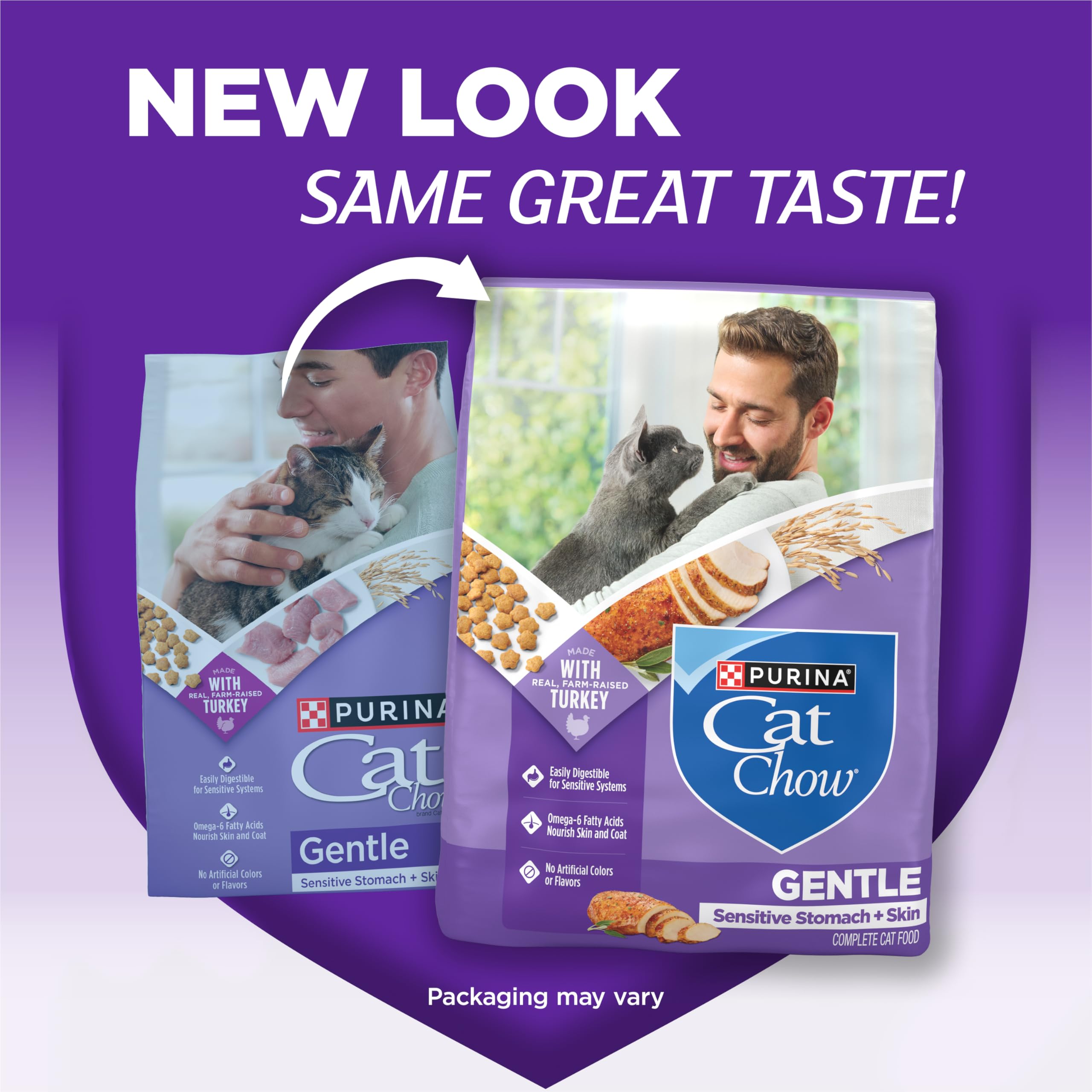Purina Cat Chow Gentle turkey meal serving in a comforting bowl.