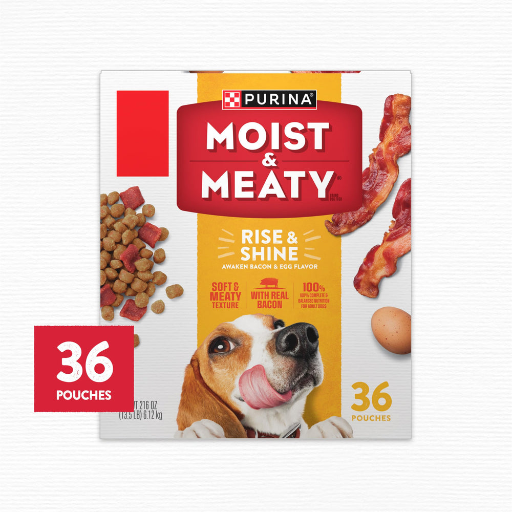 Purina Moist & Meaty Rise and Shine Awaken 100 percent complete and balanced nutrition for adults.
