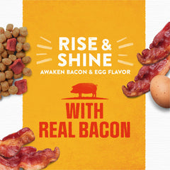 Purina Moist & Meaty Rise and Shine Awaken bacon and egg morsels shown in soft texture.