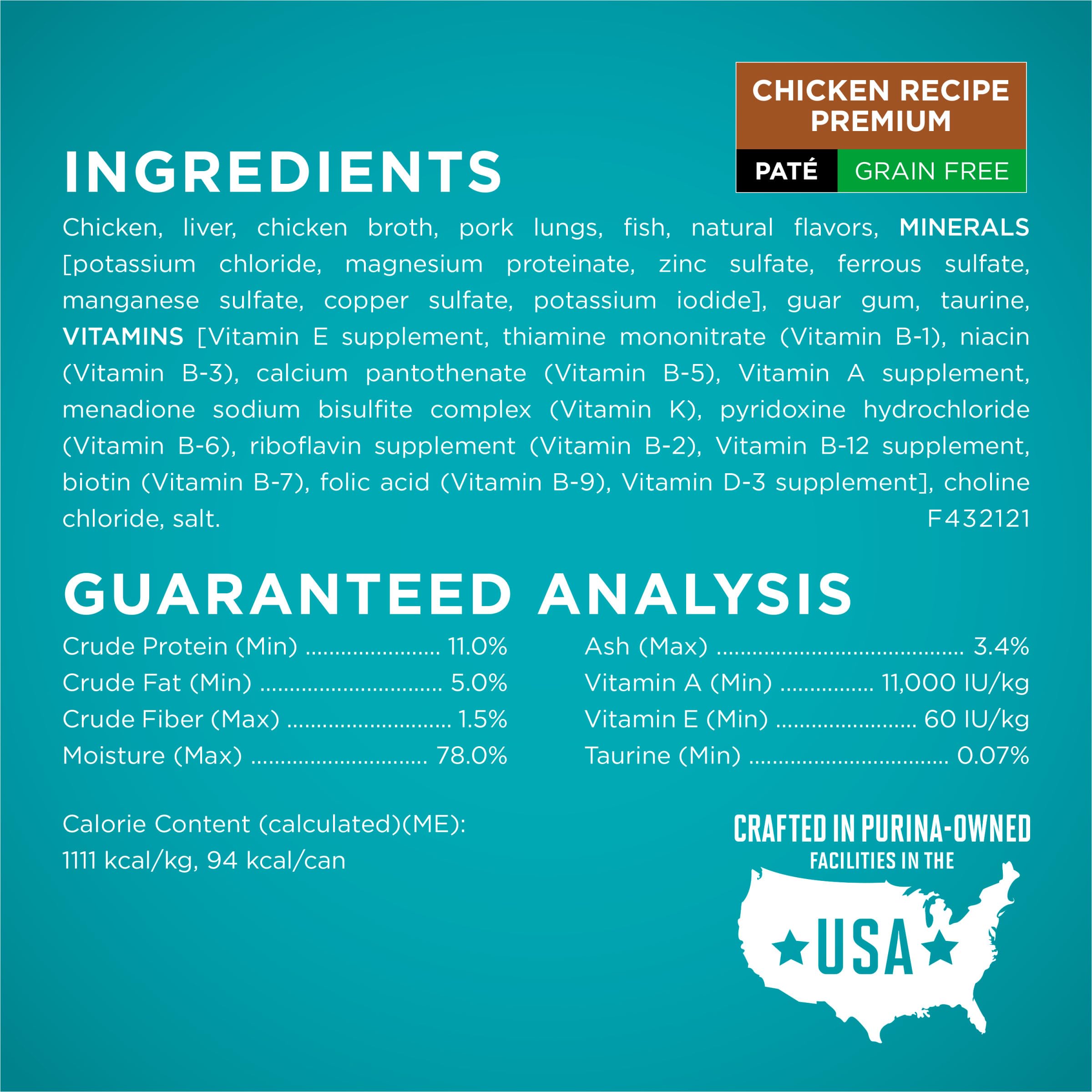 Overlay showing Purina ONE pate ingredients with no fillers