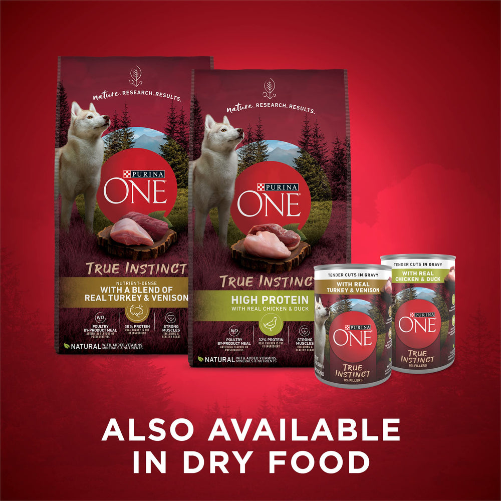 Purina ONE canned dog food offers savory gravy for moisture