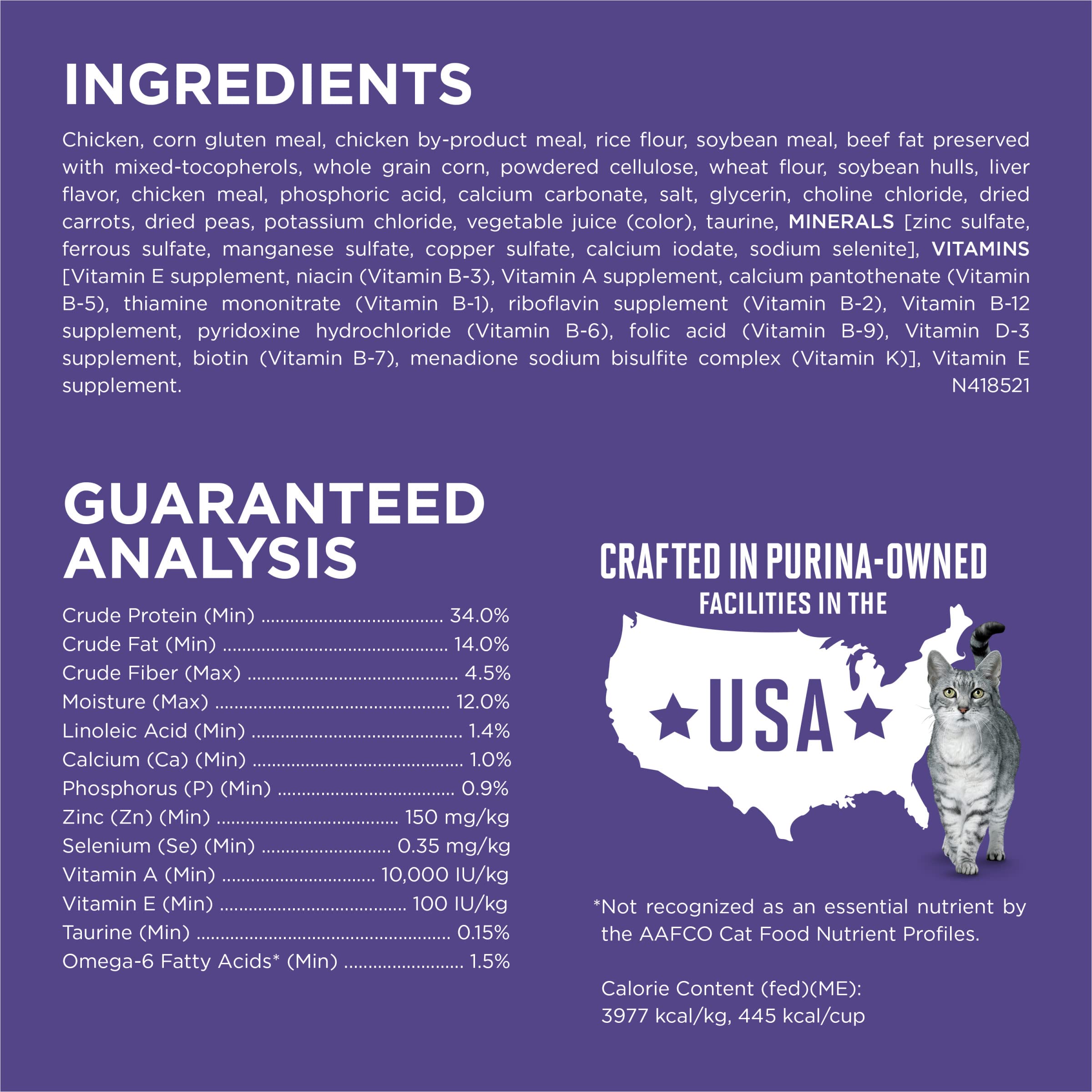 Purina ONE Hairball Control natural fiber blend and antioxidants list