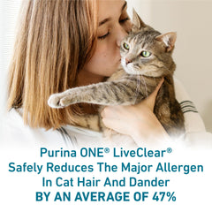 Purina ONE LiveClear dry kitten food bag for easy daily feeding and allergen management.