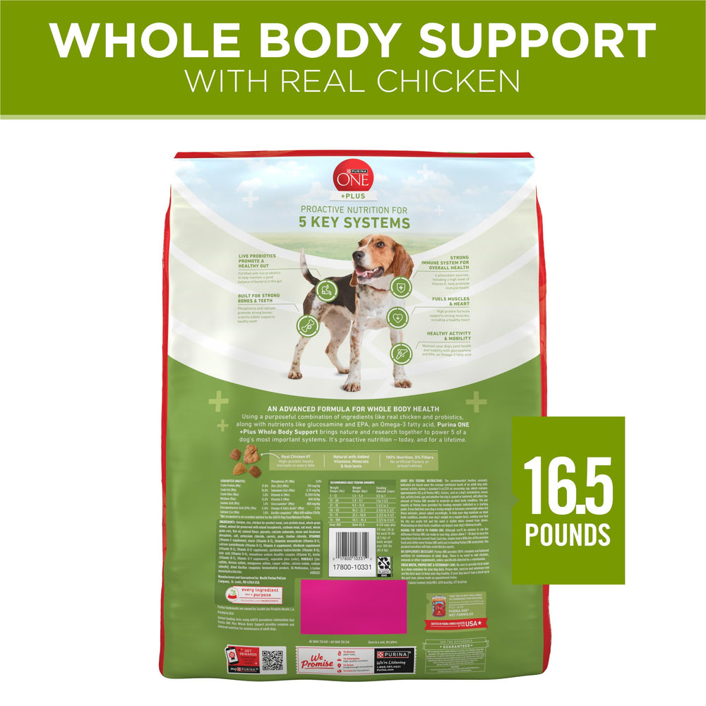 Purina ONE Plus no fillers label highlighting natural recipe with added vitamins and minerals