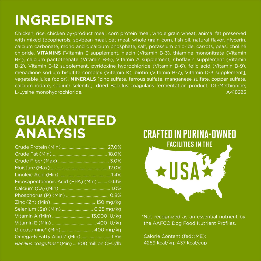 Purina ONE Plus probiotics and vitamin E section label illustrating gut and immune health