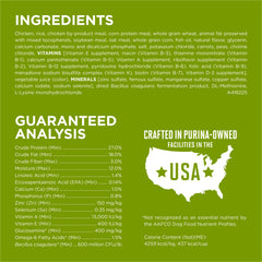 Purina ONE Plus probiotics and vitamin E section label illustrating gut and immune health