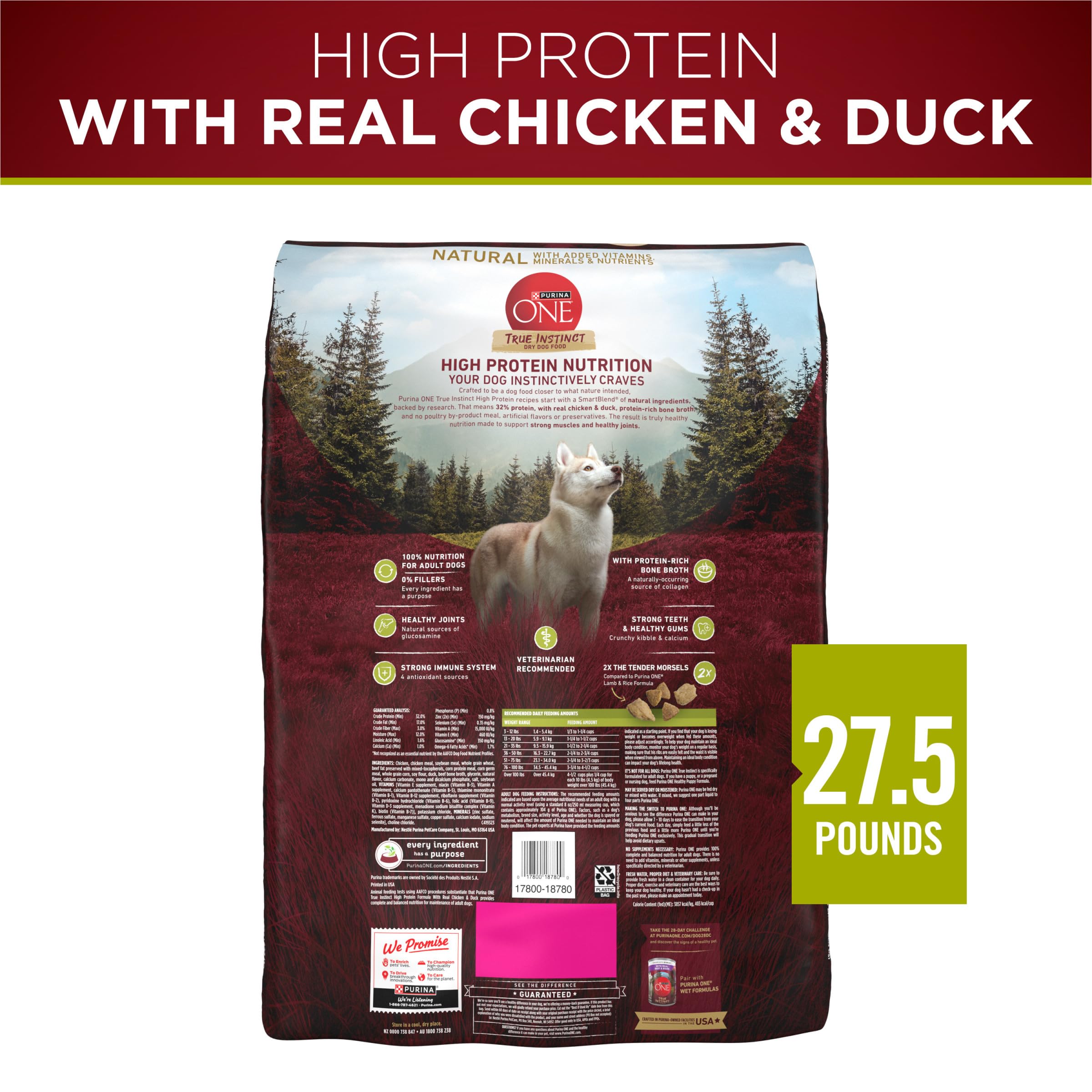 Purina ONE True Instinct bag displays no fillers and natural ingredients.