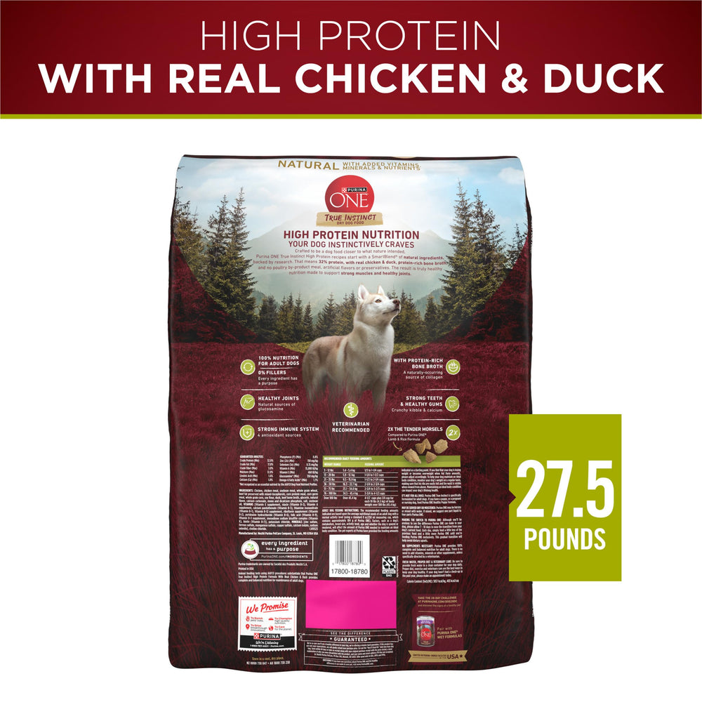 Purina ONE True Instinct bag displays no fillers and natural ingredients.