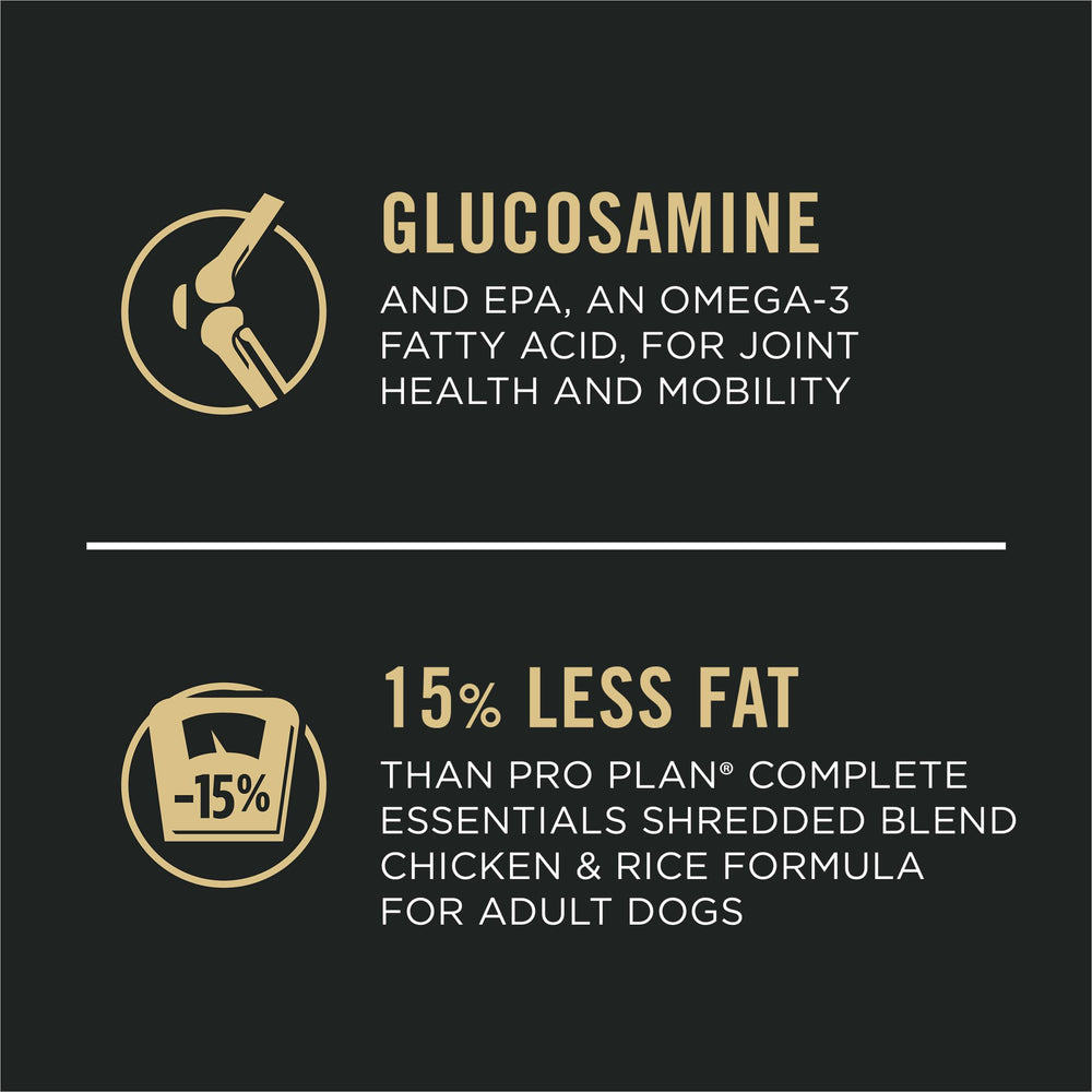 Purina Pro Plan Adult 7 Plus kibble closeup reveals shredded blend texture for senior meals.