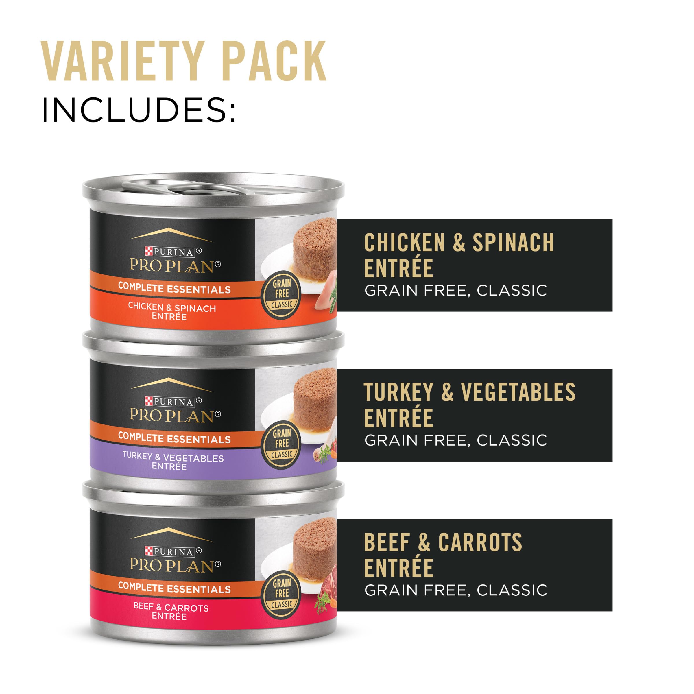 Purina Pro Plan Complete Essentials chicken-pate can: savory texture for daily feeding