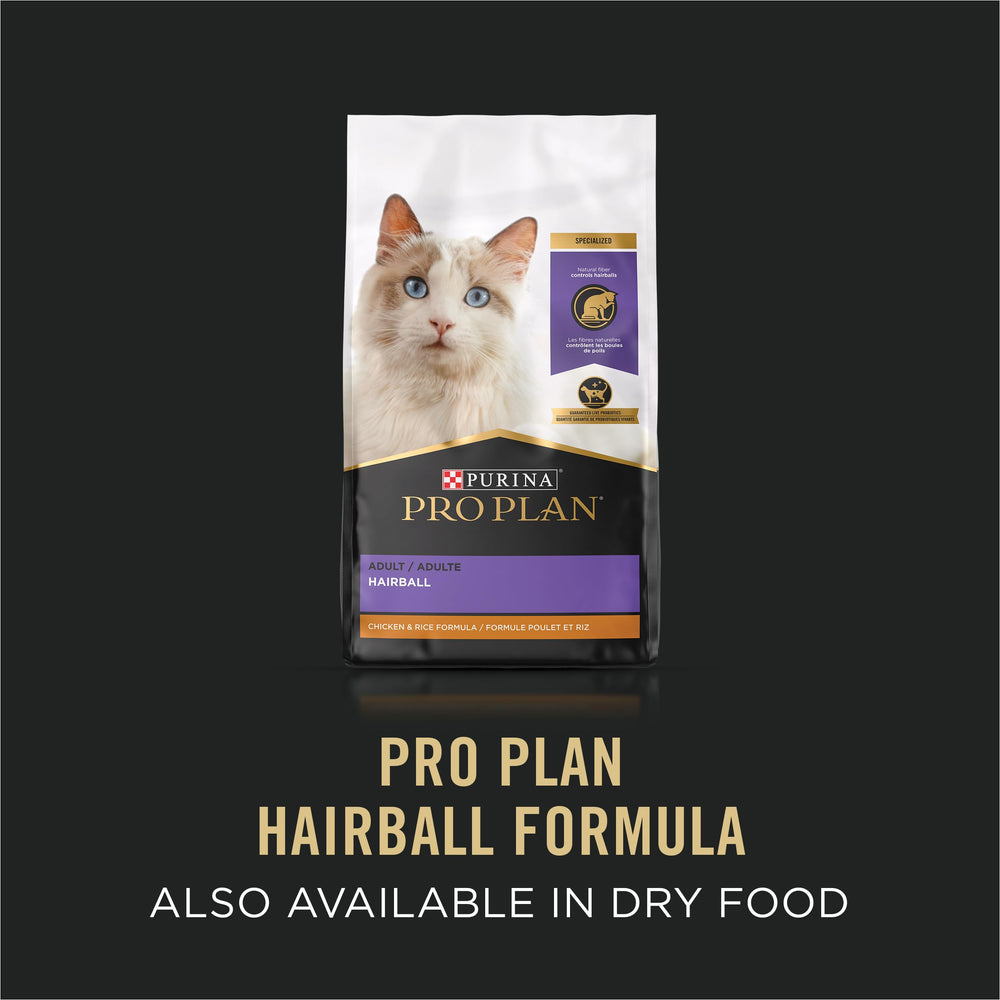 Purina Pro Plan Hairball Ocean Whitefish and Tuna Entree can close-up with rich flavor.