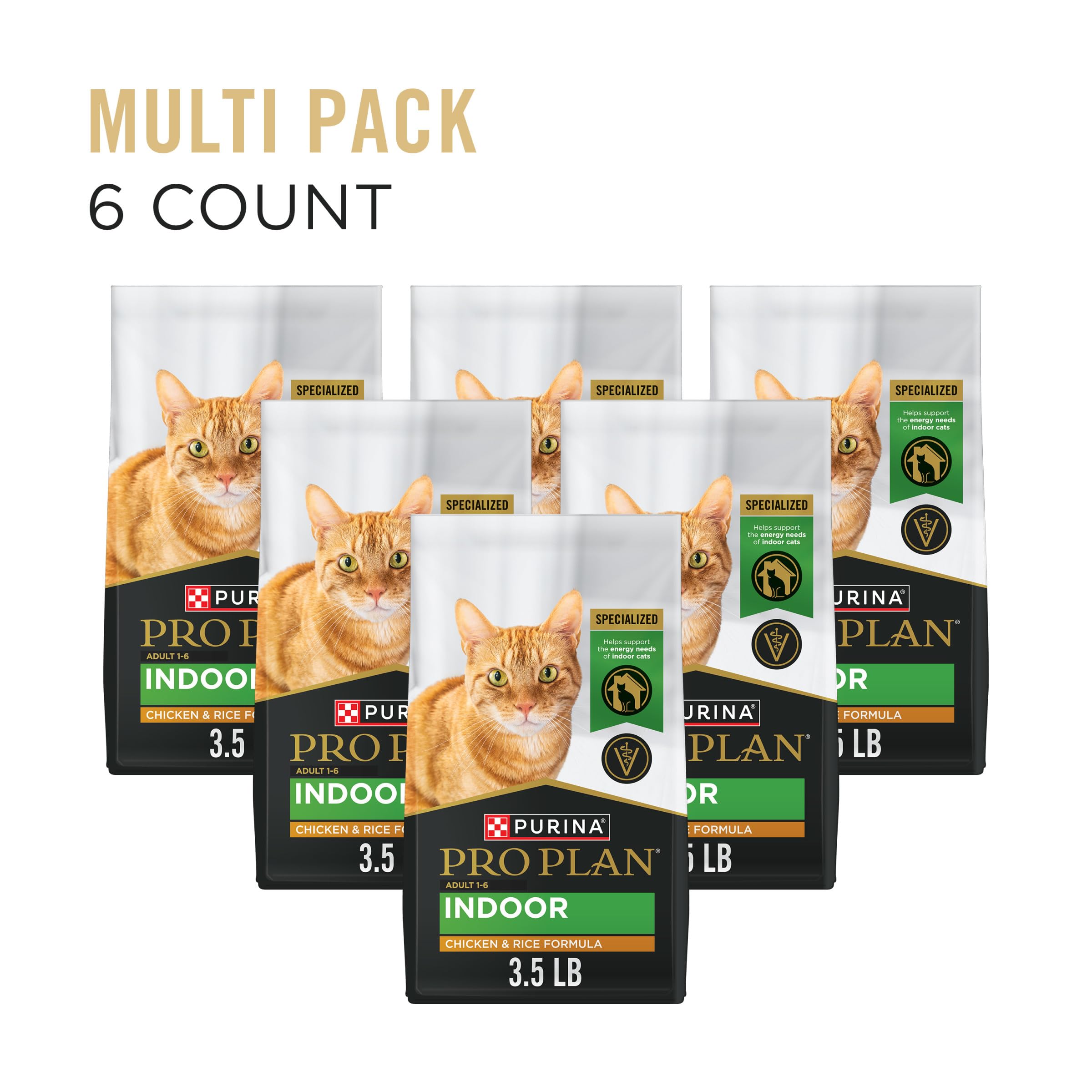Purina Pro Plan indoor cat bowl with crisp kibble for lean muscle support.
