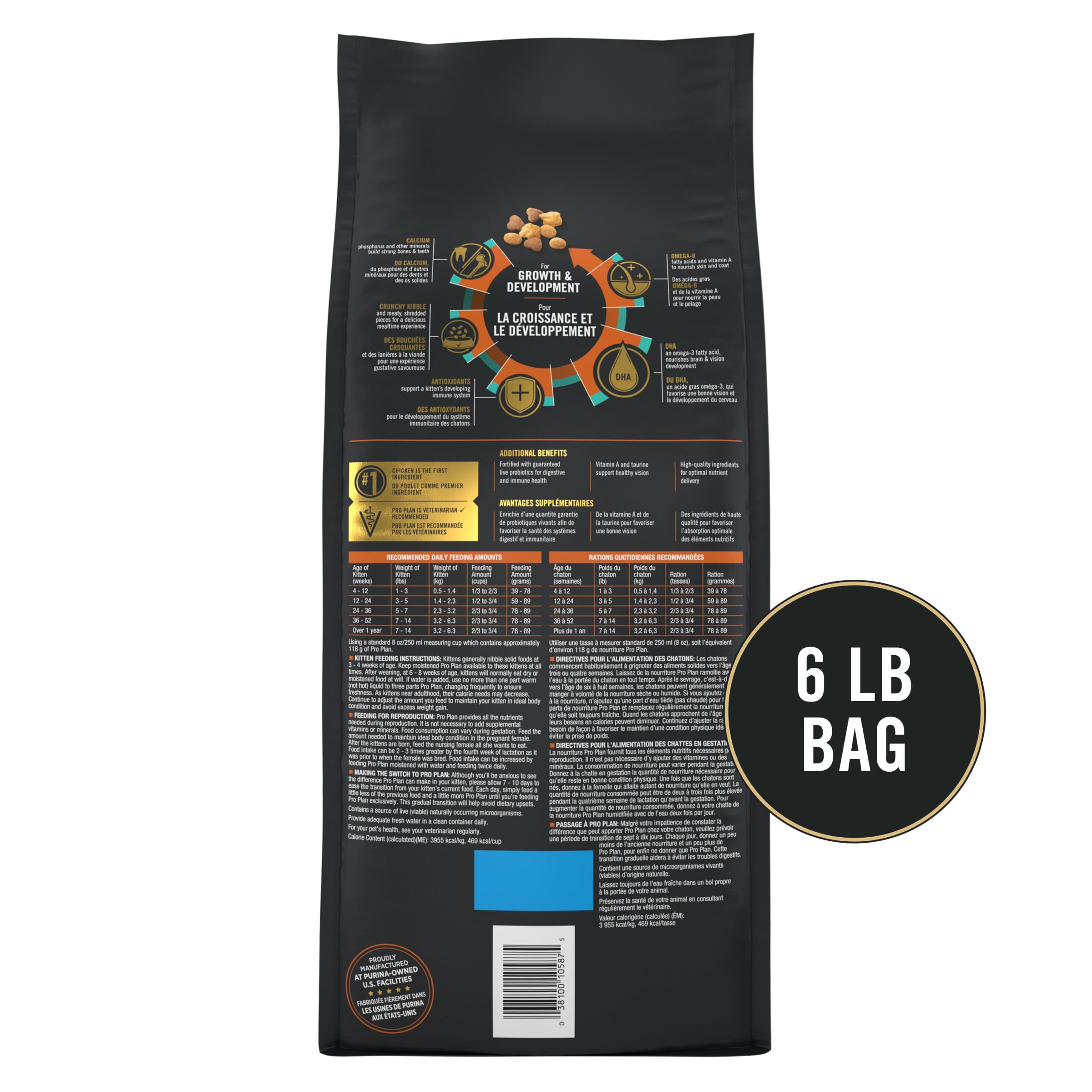 Purina Pro Plan Kitten dry food DHA for brain and vision support in kittens.