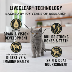 Purina Pro Plan LiveClear chicken ingredients close-up emphasizes first ingredient quality.