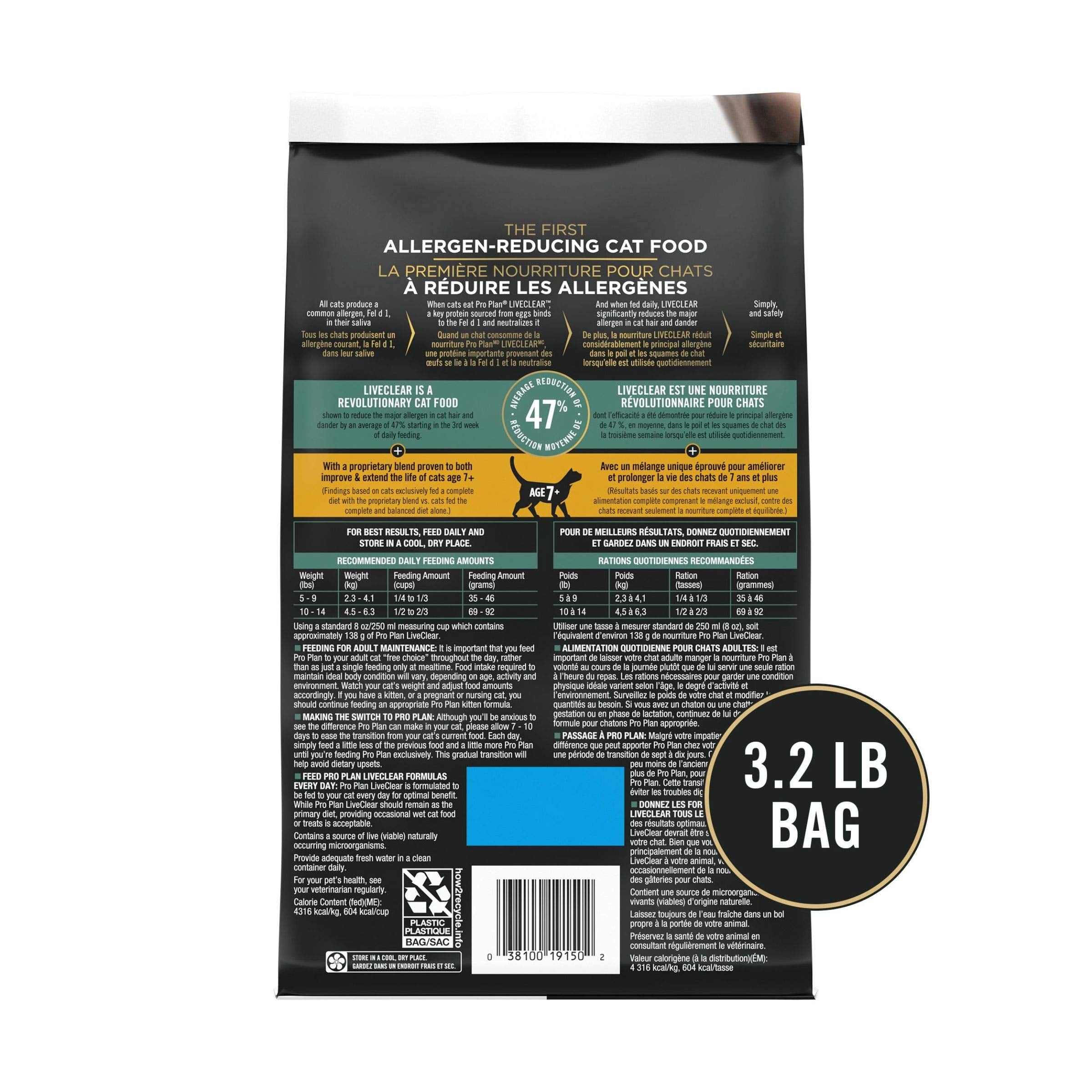 Purina Pro Plan LiveClear Senior Cat Food 7+ chicken and rice formula for seniors.