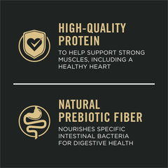Purina Pro Plan salmon and rice dual-texture kibble closeup highlights crunchy and shredded pieces.