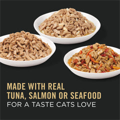 Purina Pro Plan SeaFood Favorites tuna entree image, moisture-rich flavor for cats.