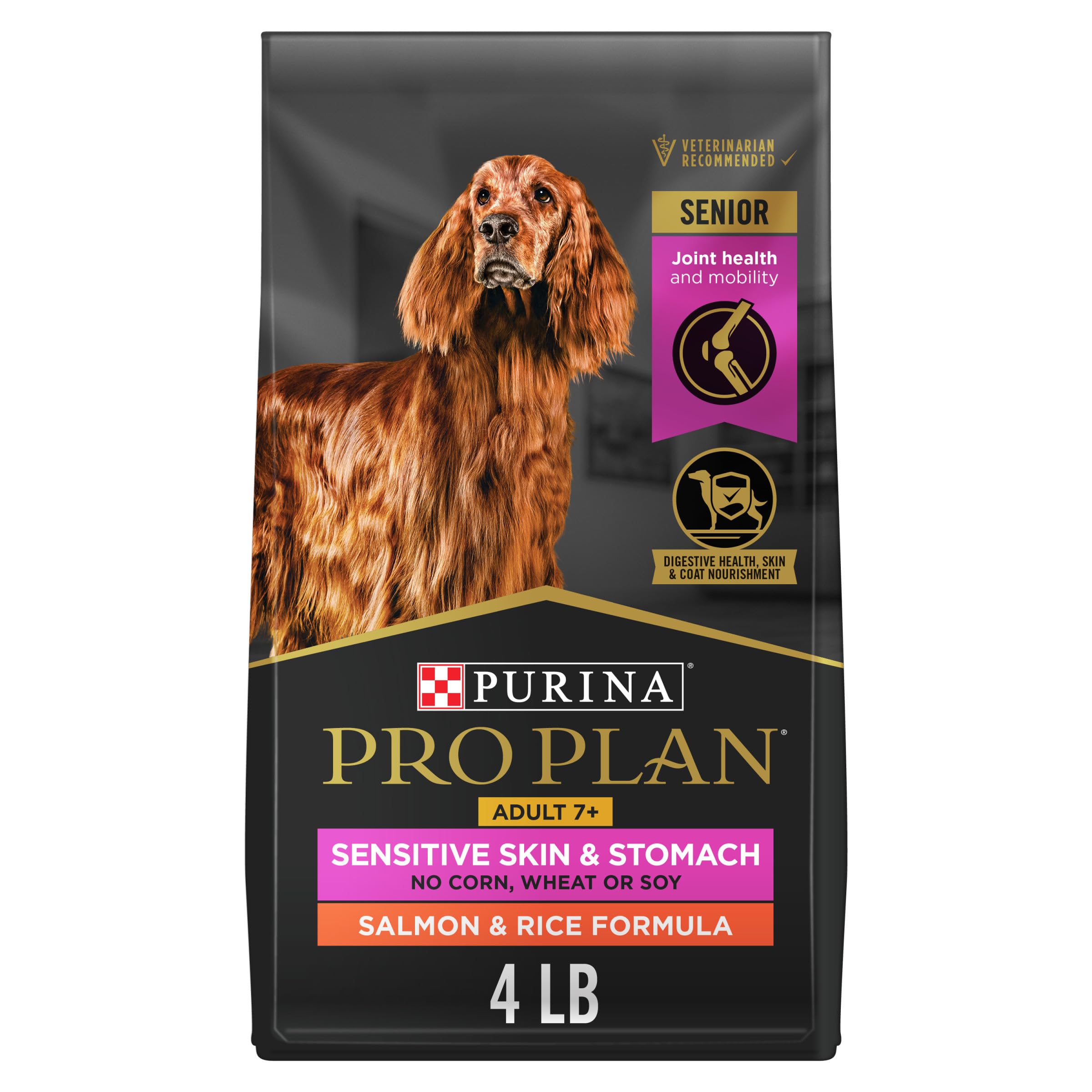 Purina Pro Plan Sensitive Skin Stomach Senior 7+ salmon and rice bag for balanced nutrition