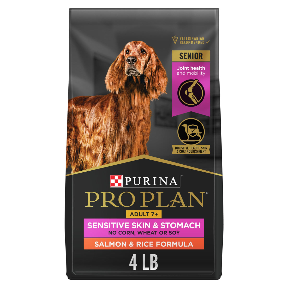 Purina Pro Plan Sensitive Skin Stomach Senior 7+ salmon and rice bag for balanced nutrition