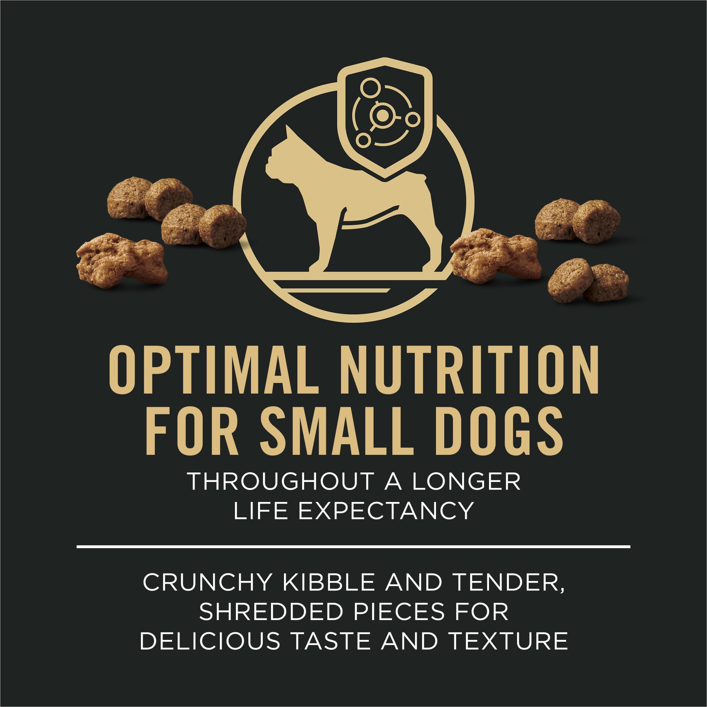 Purina Pro Plan Small Breed wheat bran prebiotic shown for digestive balance