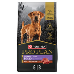 Purina Pro Plan Sport beef and bison bag front highlighting lean muscle support.
