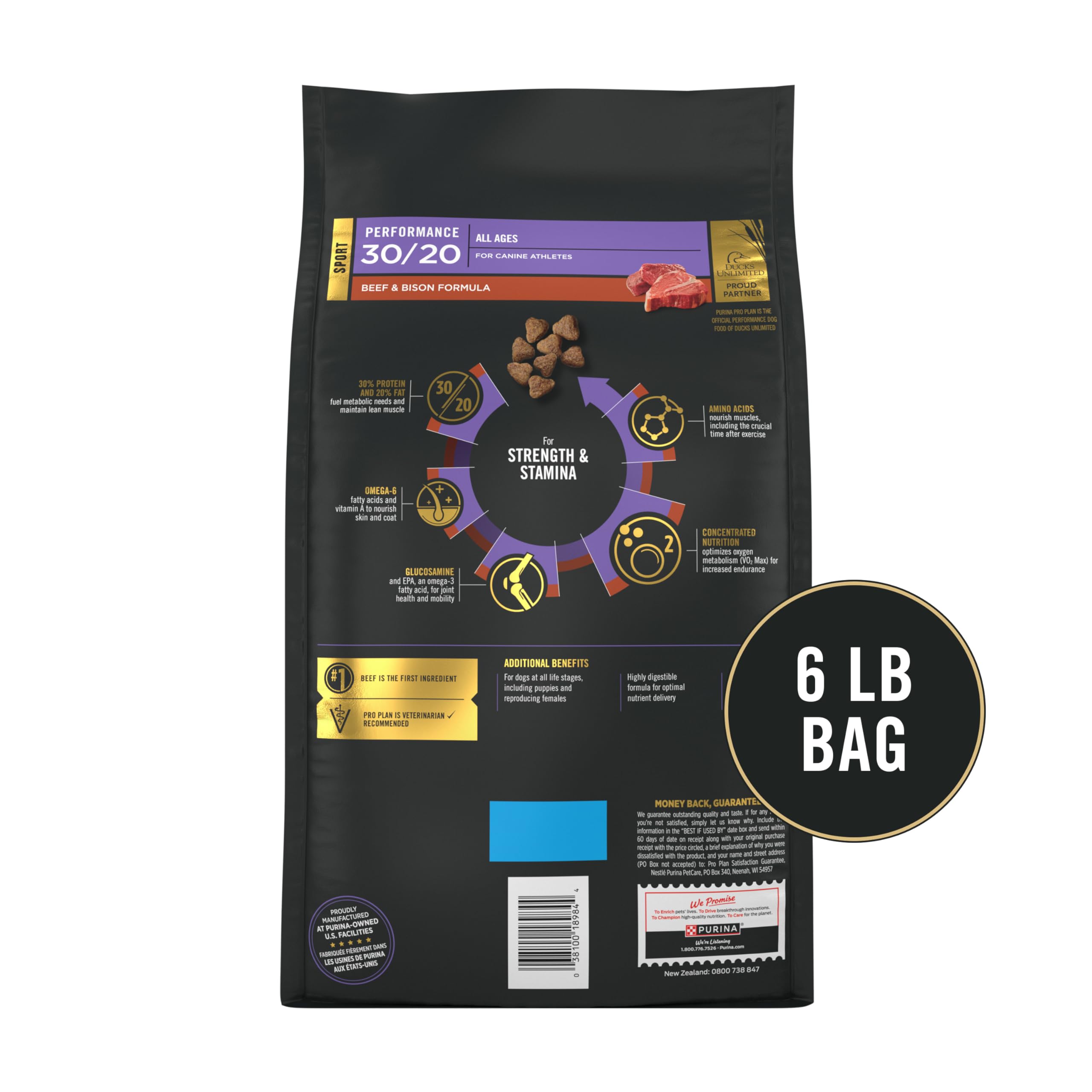 Purina Pro Plan Sport coat glow image highlighting Omega-6 and Vitamin A.