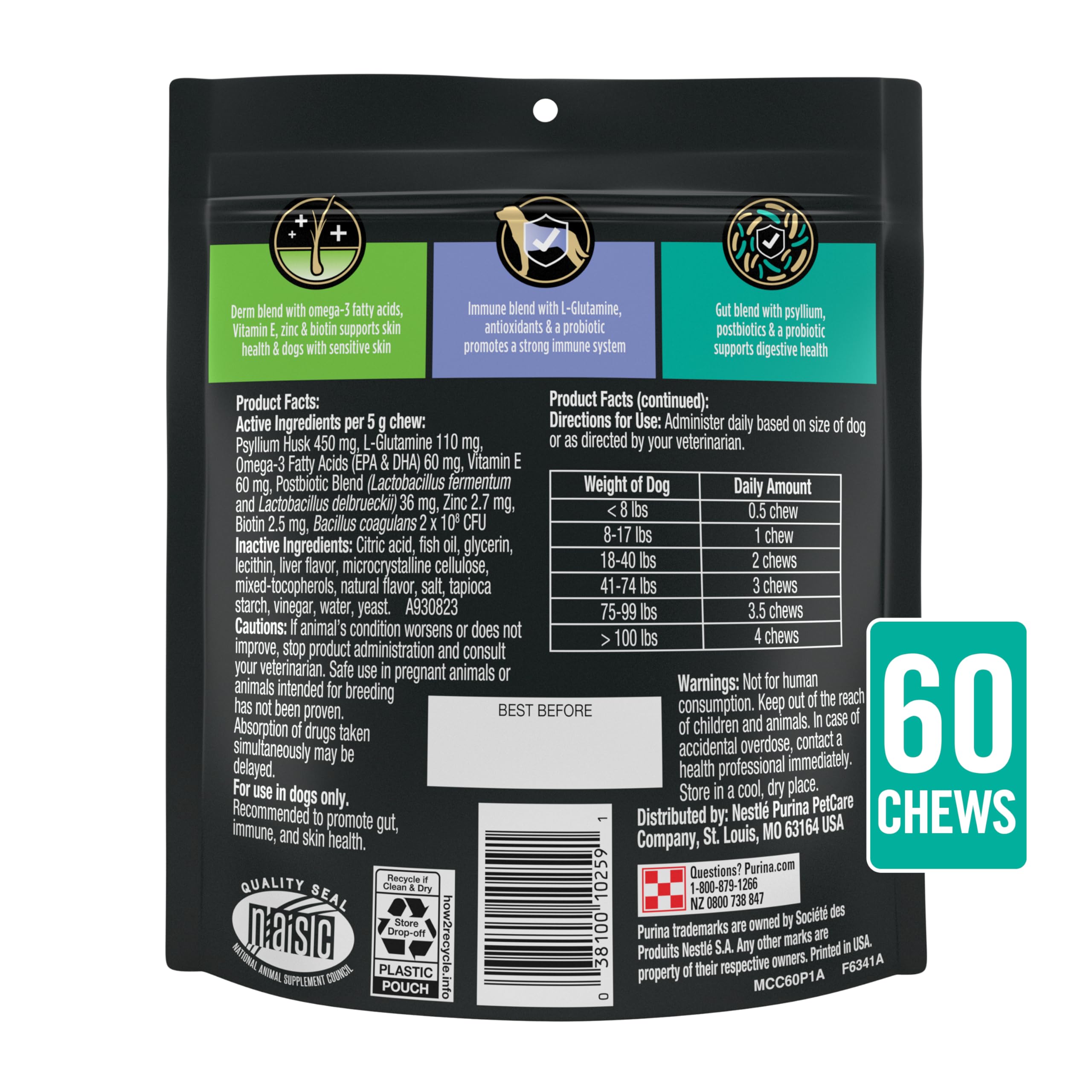Purina Pro Plan Veterinary Multi Care chew in dog’s mouth during walk.