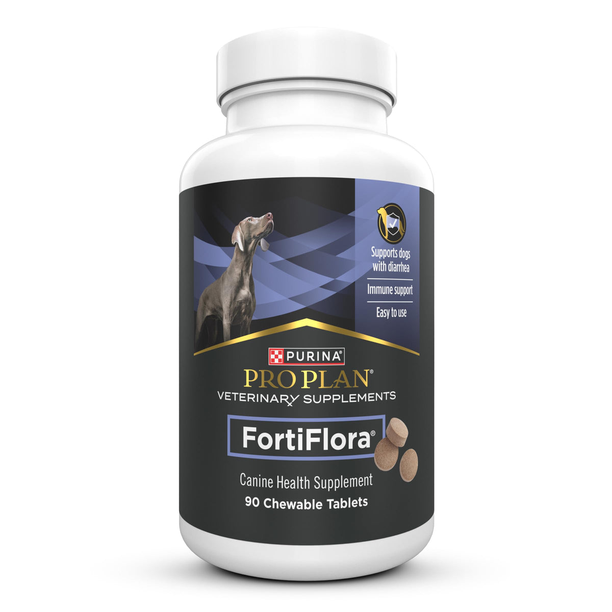 Purina FortiFlora probiotic tablet close-up for gut health.