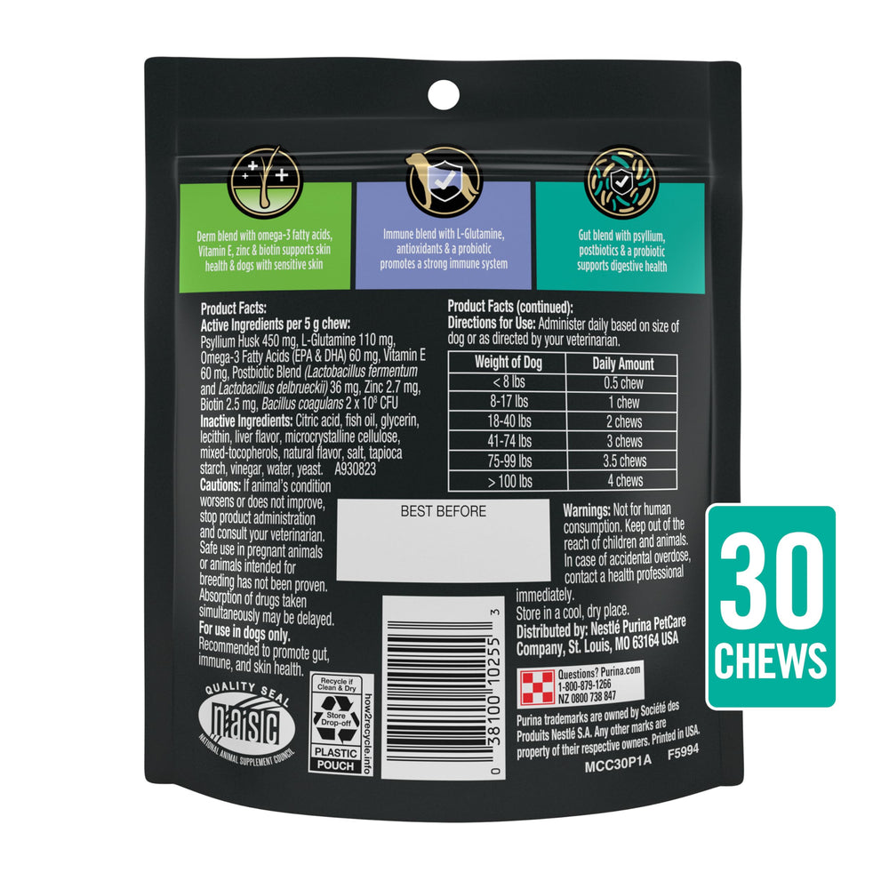 Purina Pro Plan Multi Care omega-3, vitamin E, and zinc for skin and coat vitality