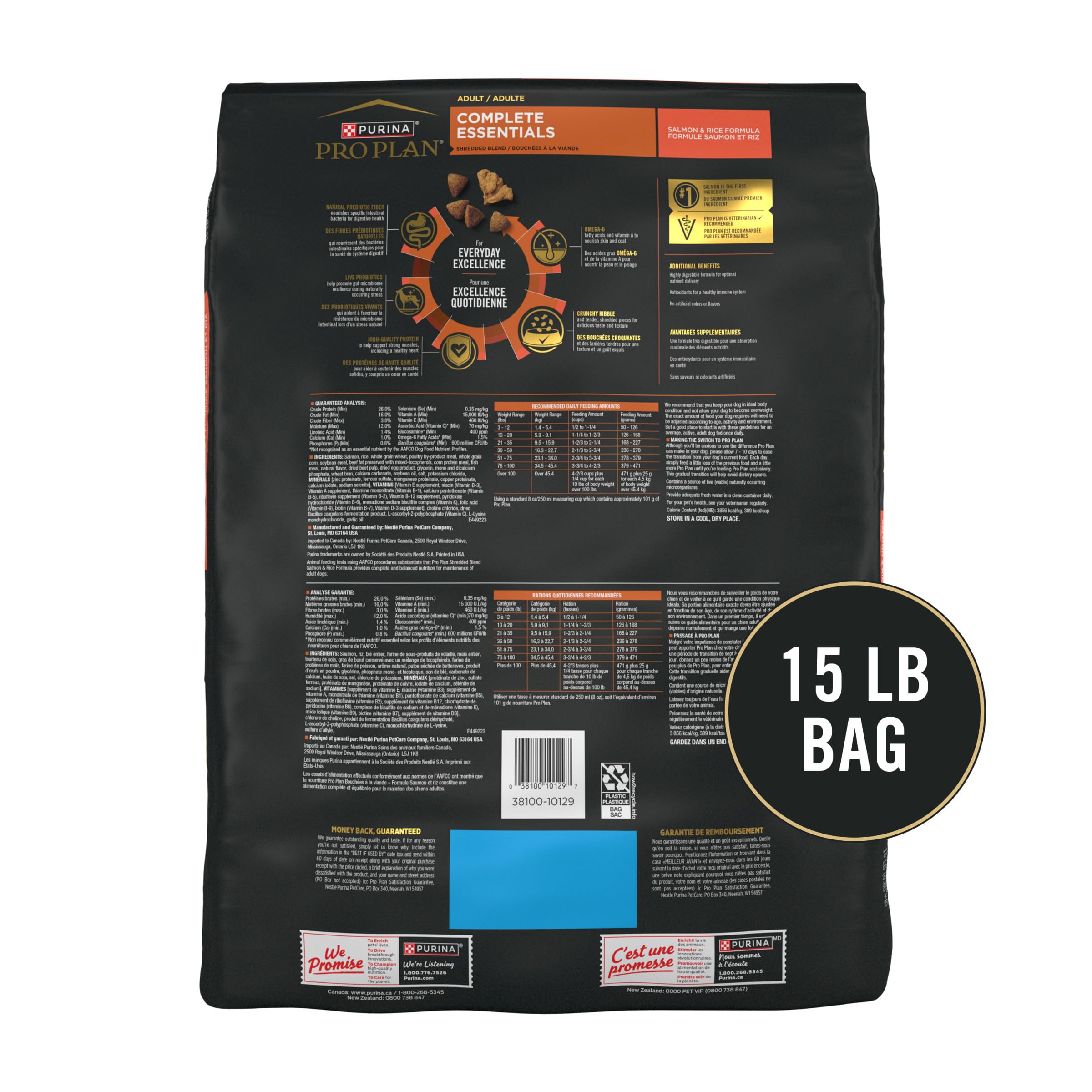 Purina Pro Plan vitamin A and omega-6 imagery hints at skin and coat nourishment.