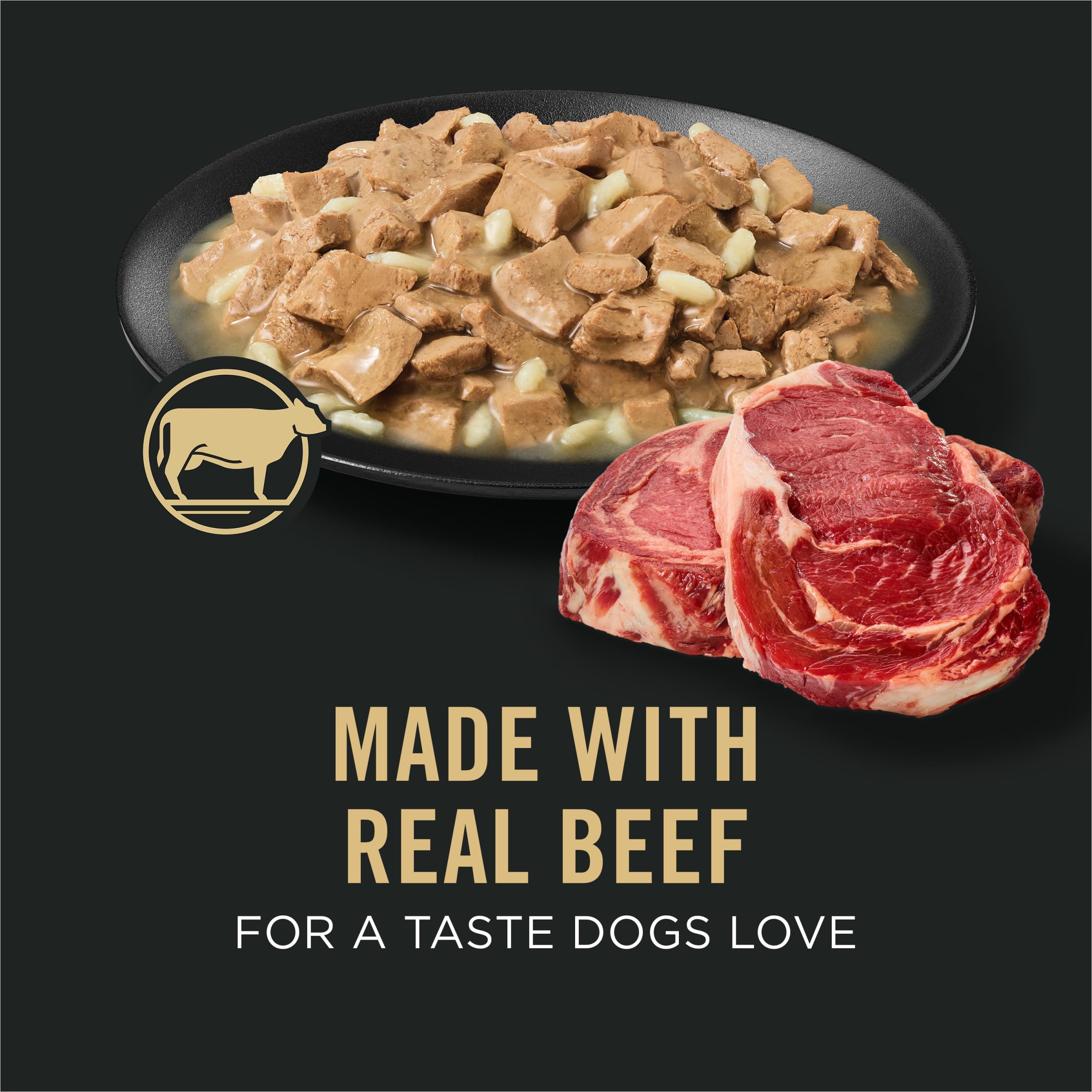 Purina Pro Plan Weight Management Beef and Rice Entree gravy closeup showing savory texture.