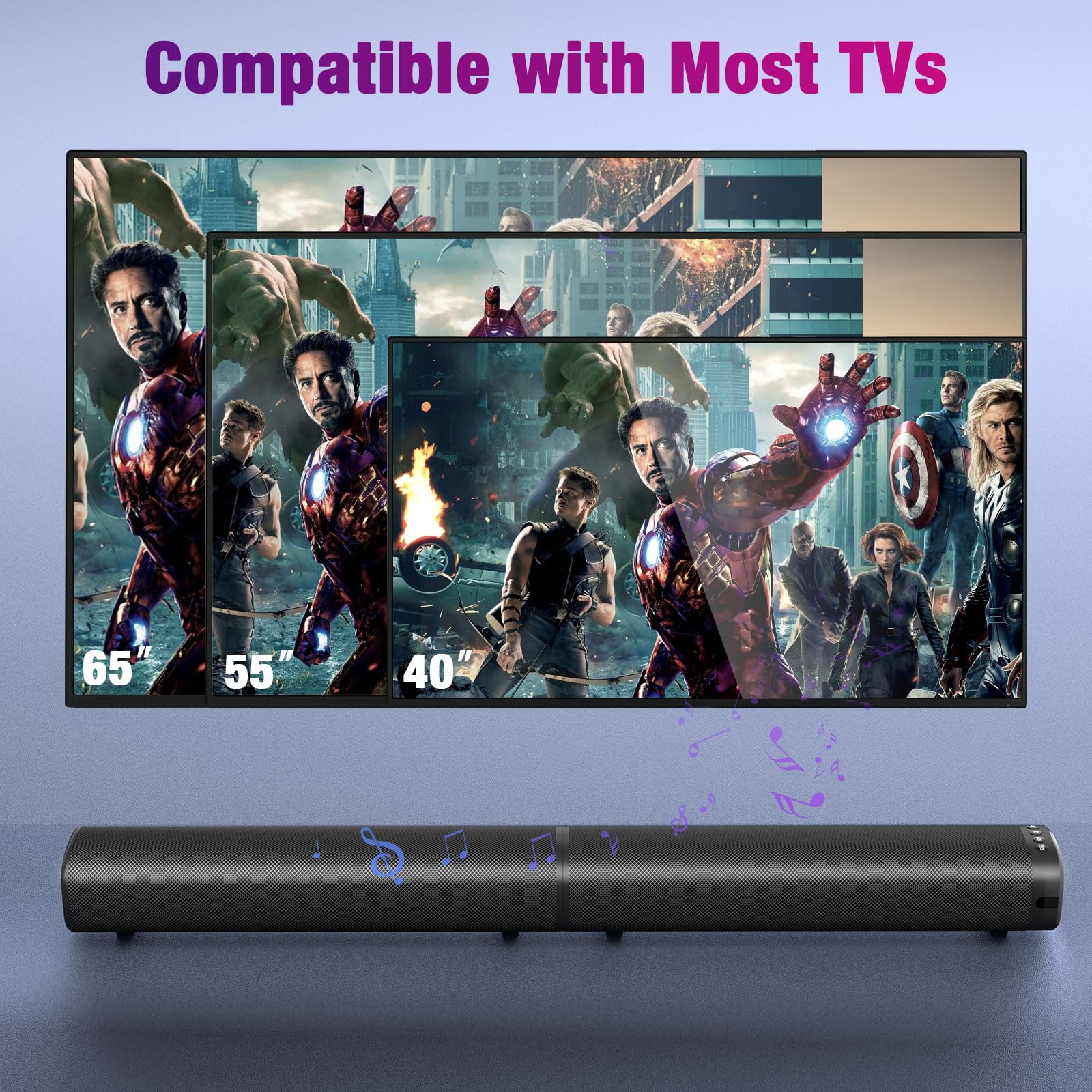 Puriom Sound Bar EQ modes for movies, music, and news listening