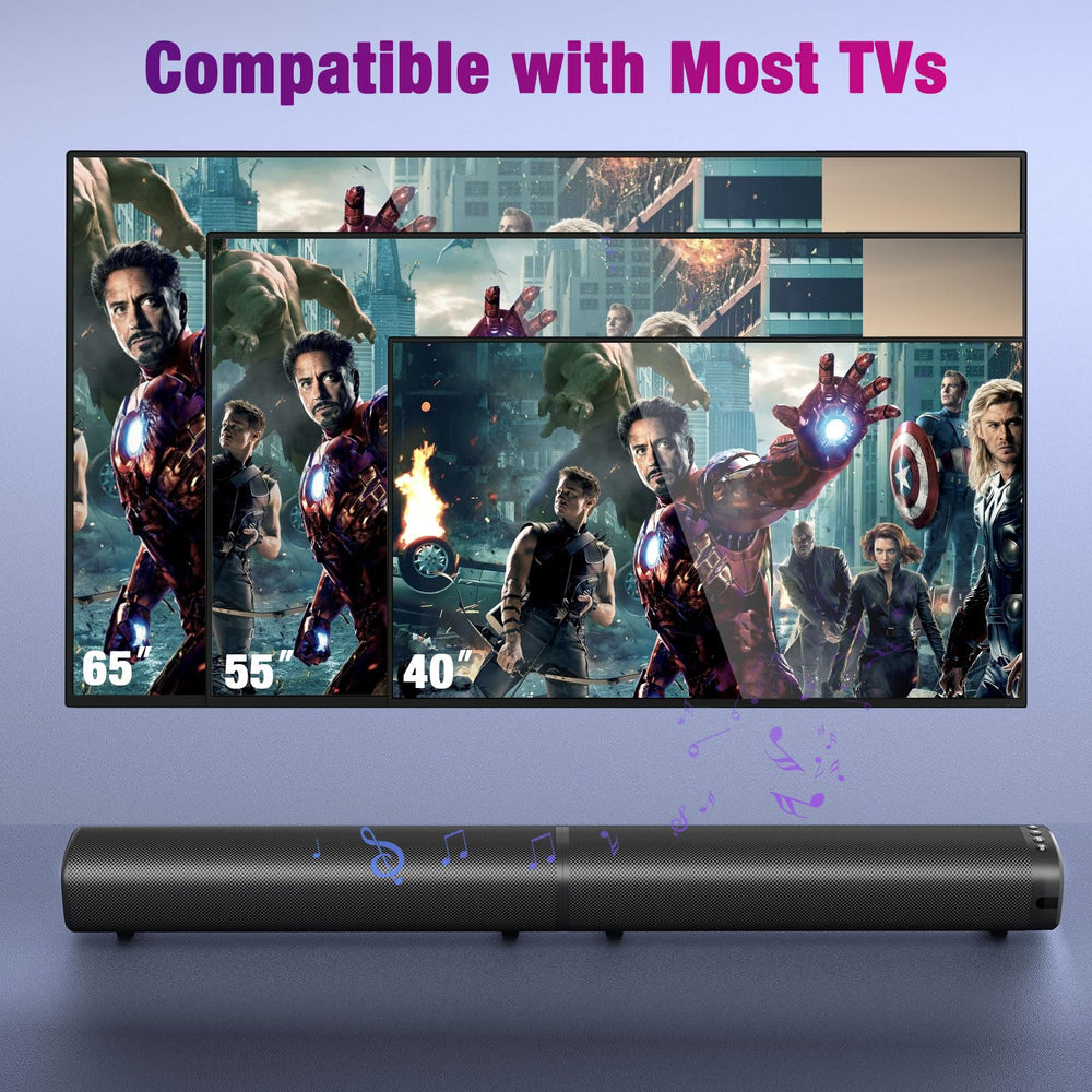 Puriom Sound Bar EQ modes for movies, music, and news listening