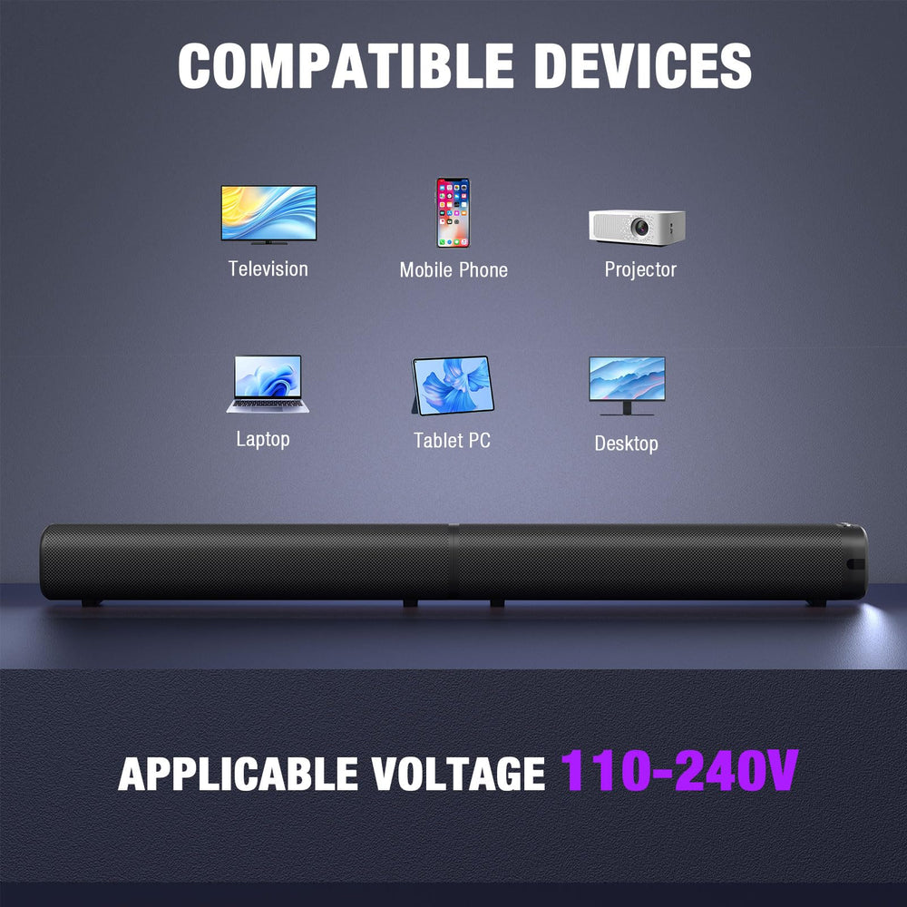 Puriom Sound Bar remote and front controls for easy operation