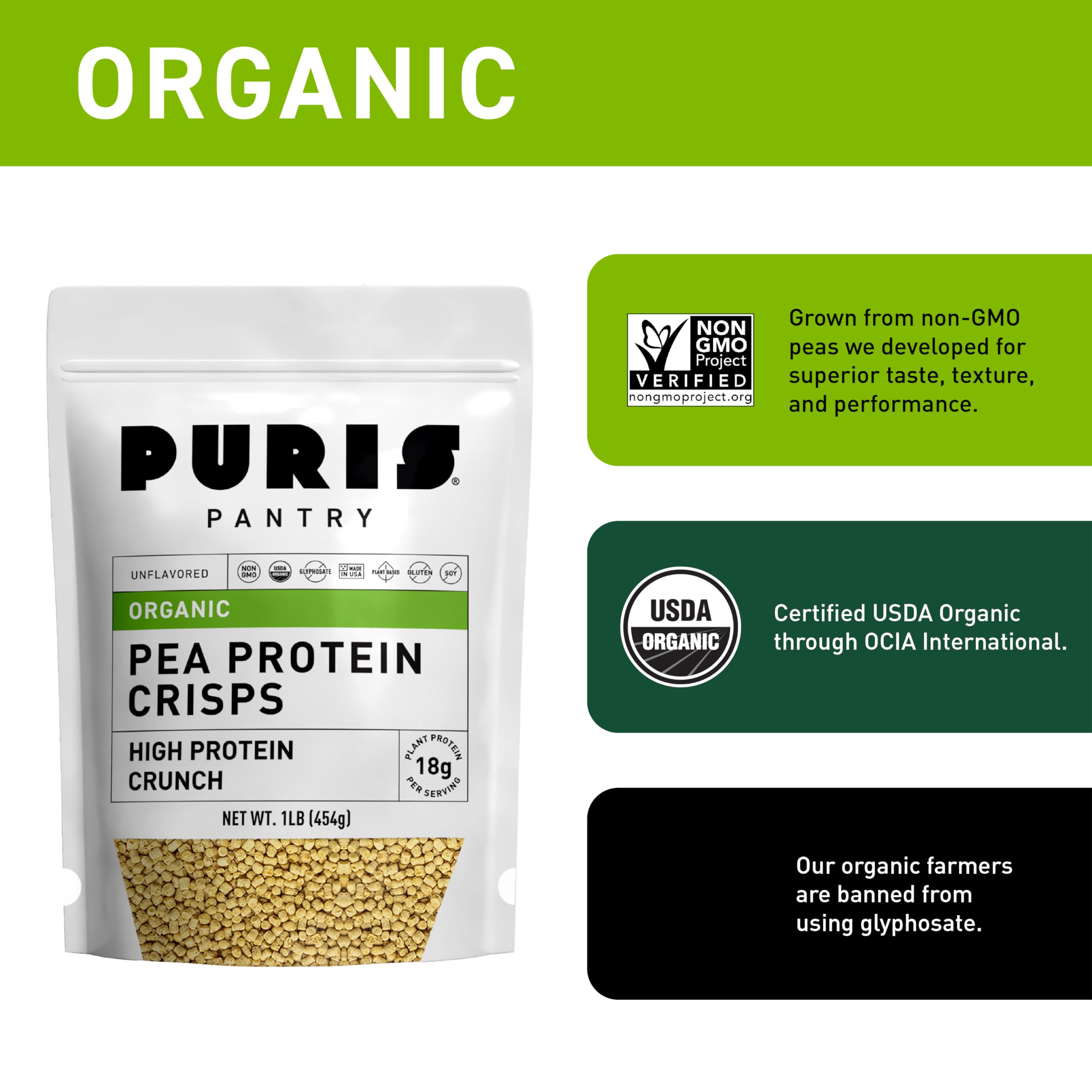 PURIS No sugar no soy ingredients image supports clean snacking.