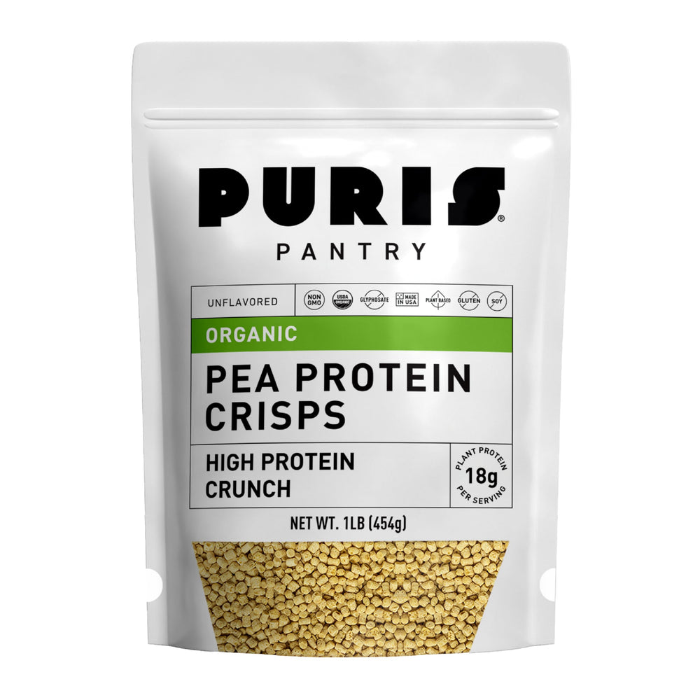 PURIS Organic Pea Protein Crisps bag front, high protein keto-friendly snack.