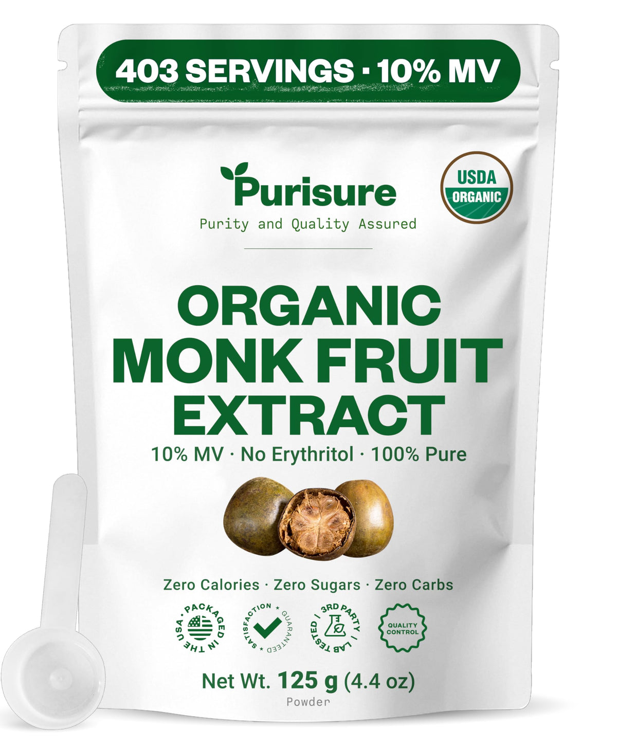 Purisure monk fruit extract powder in a jar showcases pure, zero-calorie sweetness for keto recipes.