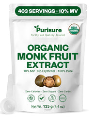 Purisure monk fruit extract powder in a jar showcases pure, zero-calorie sweetness for keto recipes.