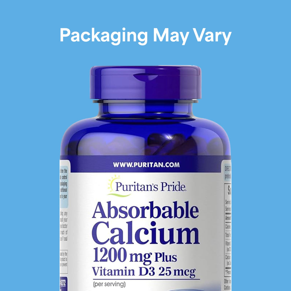 Close-up of Puritan's Pride Calcium D3 label highlighting vitamin D3 content.