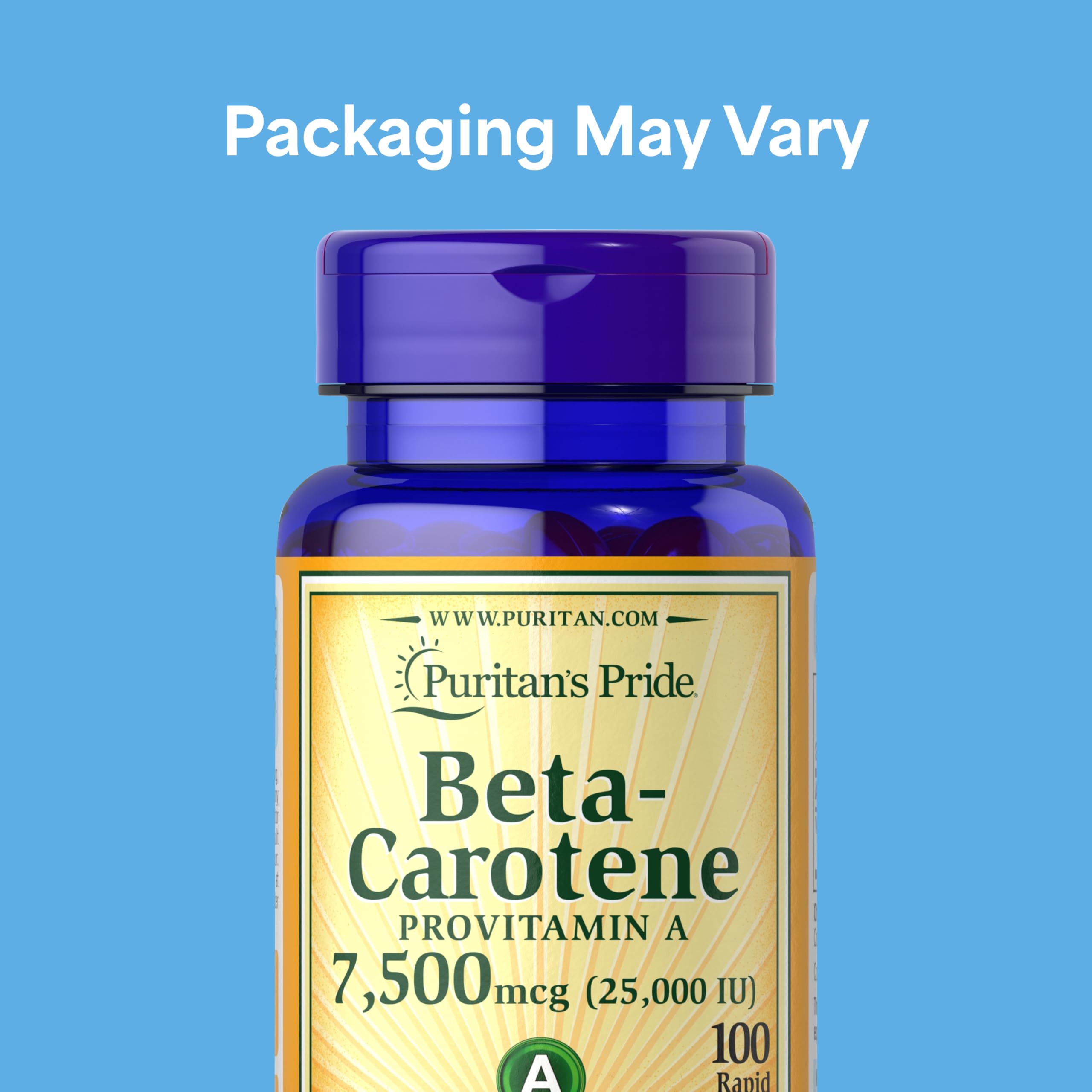 Puritan's Pride Beta Carotene softgels close-up: easy daily intake.