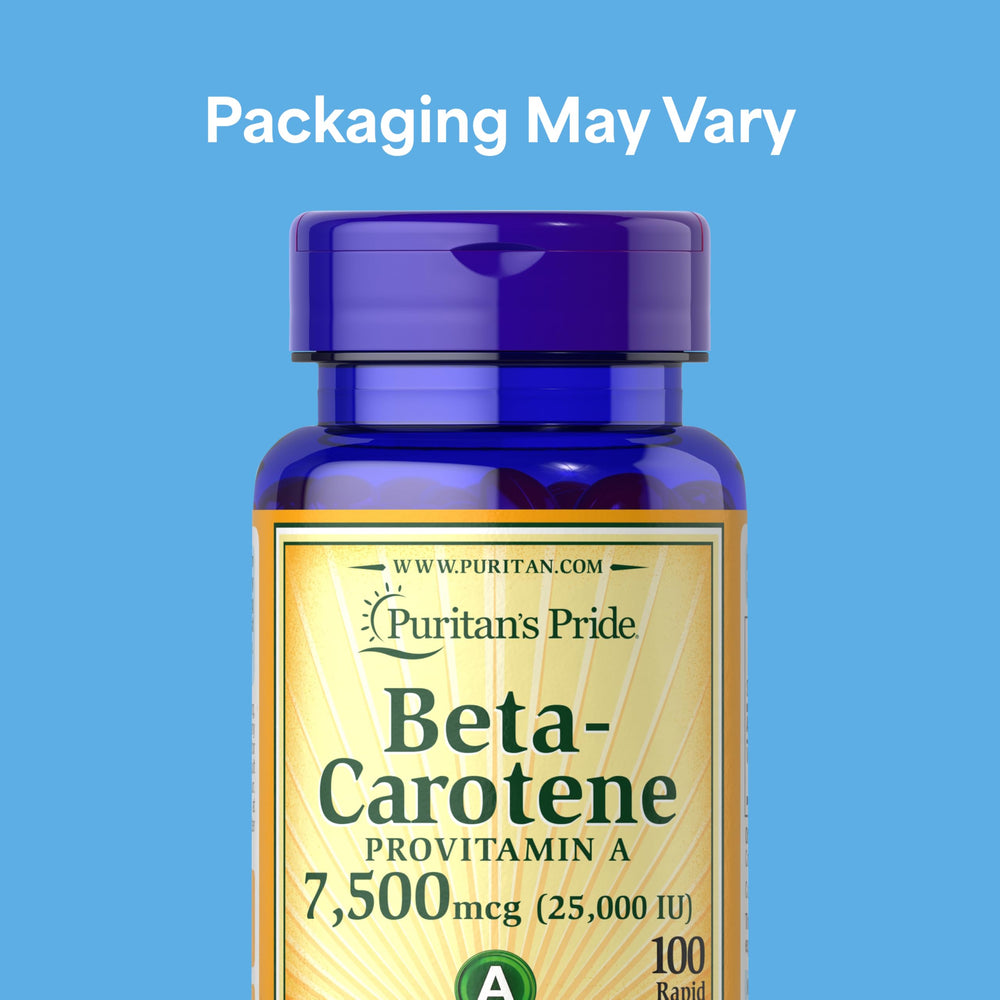Puritan's Pride Beta Carotene softgels close-up: easy daily intake.
